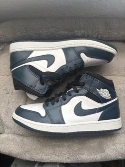 Air Jordan 1 Mid Blue and White Sneakers