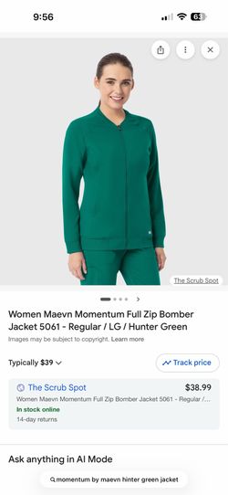 Women Maevn Momentum Full Zip Bomber Jacket size LG / Hunter Green