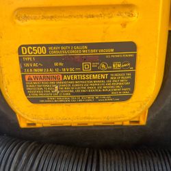 Dewalt DC500 Heavy Duty Cordless/ Corded Wet/Dry Vacuum 