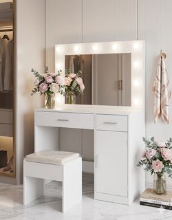 BRAND NEW! Vanity Table Desk with Light Bulb and Chair