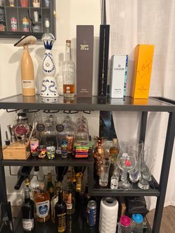 Glass Top Grey Metal Bar Cart
