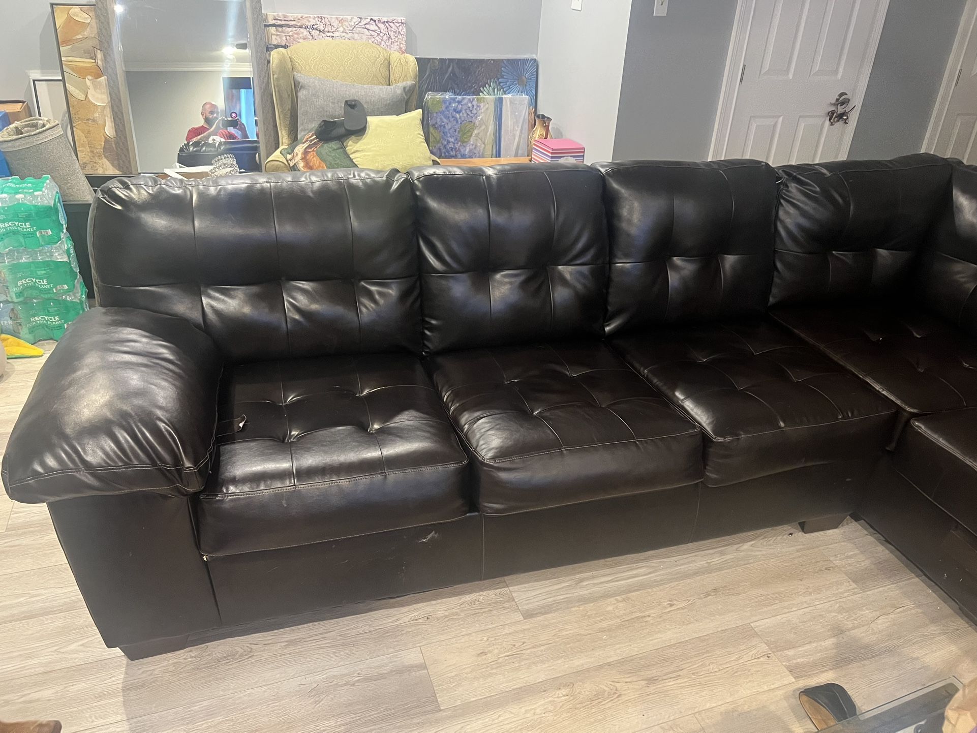 Faux leather dark brown sectional
