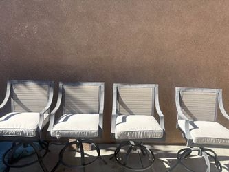 Metal Patio Table Frame + 4 Swivel Chairs w/ Cushions