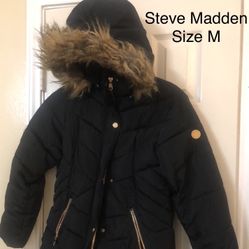 Steve Madden puffer fur hoodie jacket-NEW-Size M 