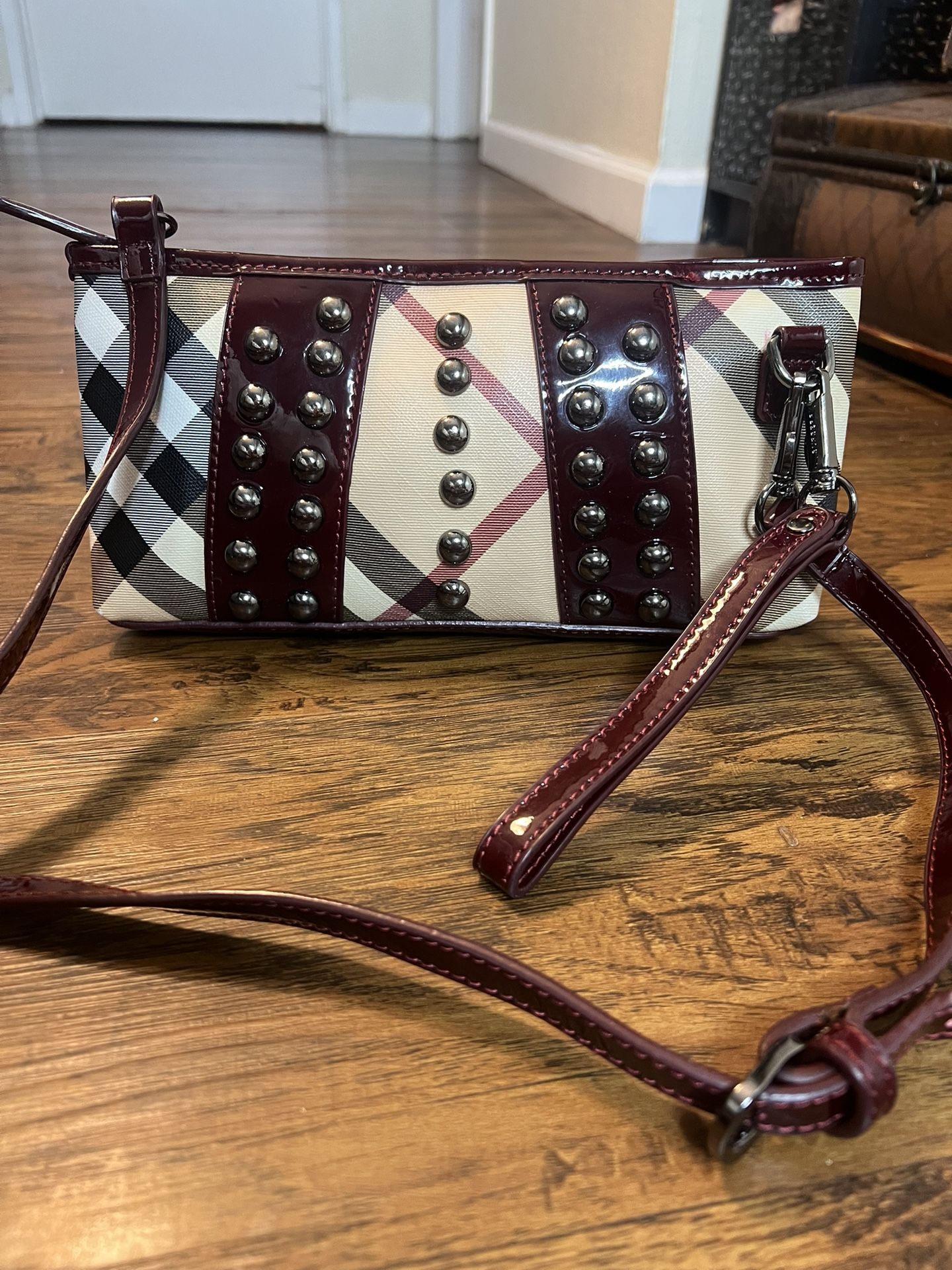 Burgundy Beige  Crossbody And Wristlet