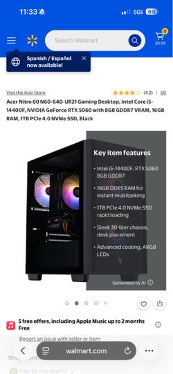 Acer Nitro gaming PC with RTX 4060.