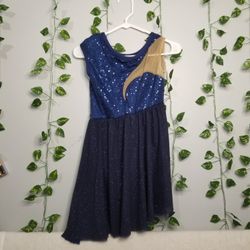 A Wish Come True Girls Small Adult Navy Sequin Asymmetrical Dance Dress Sparkle