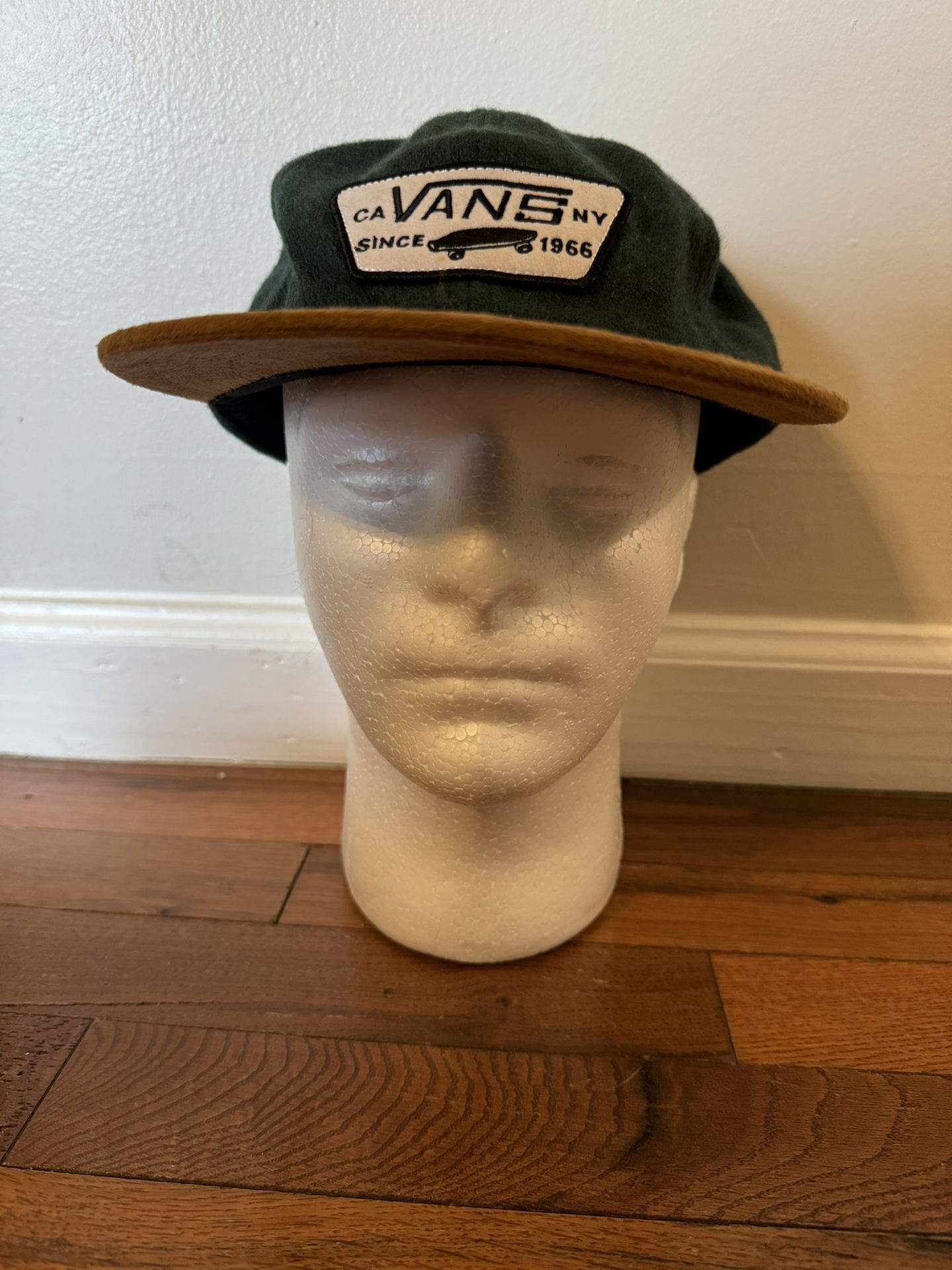 Green Vans Baseball Hat Tweed / Suede CA NY Since '66 Brown Leather Strapback