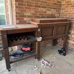 Handmade Solid Wood Outdoor Prep Station + Built-In Cooler