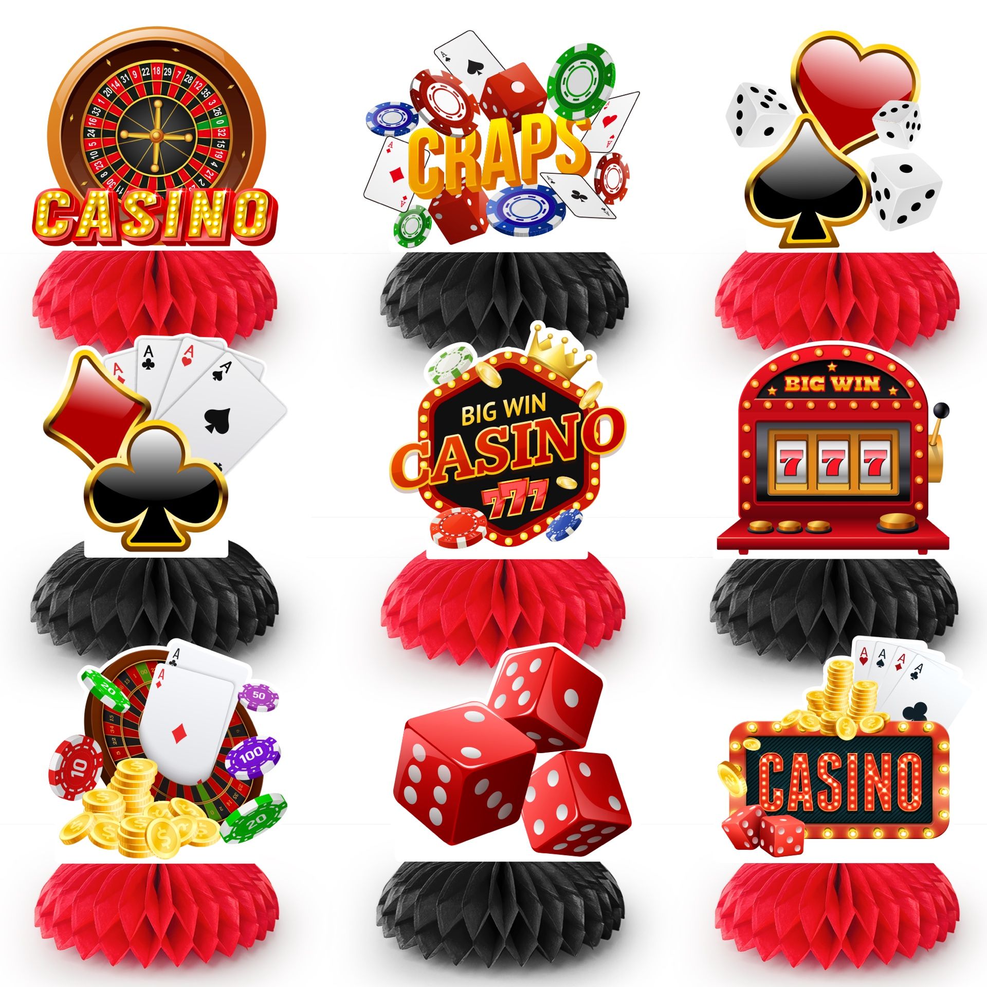 9pcs Casino Honeycomb Centerpieces (New, Unopened)