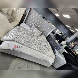 Light Gray  / Dark Gray Queen , Eastern King ,California King Size Bed Frame   - July Sale 