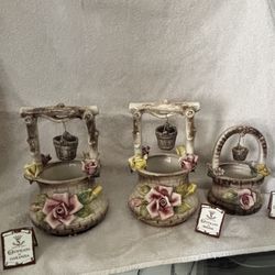 Vintage Italian Capodimonte Porcelain Wishing Well Planter.