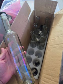 Set of 7 Empty Clear Glass Wine Bottles with Stoppers