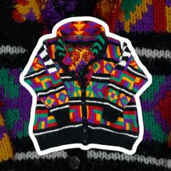 VTG 90s I.B. Diffusion Colorblock Cardigan Grandpa Sweater Small