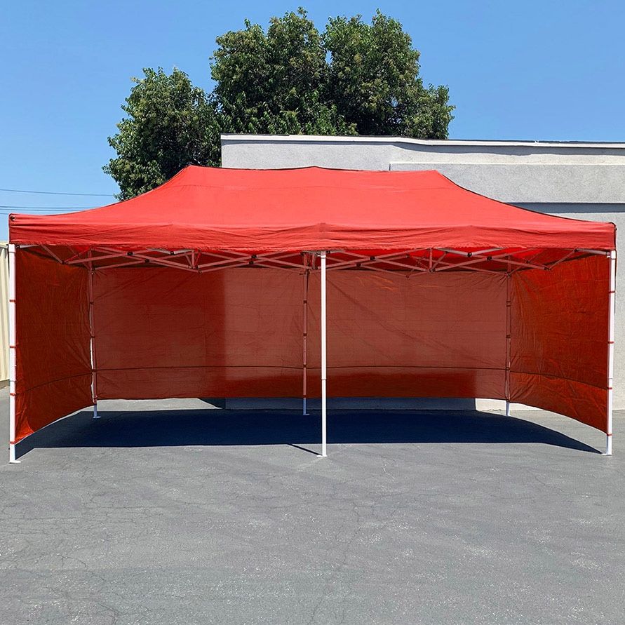 (New) $225 Black Heavy-Duty 10x20 ft Canopy Ez Pop Up Tent w/ 4 Sidewalls