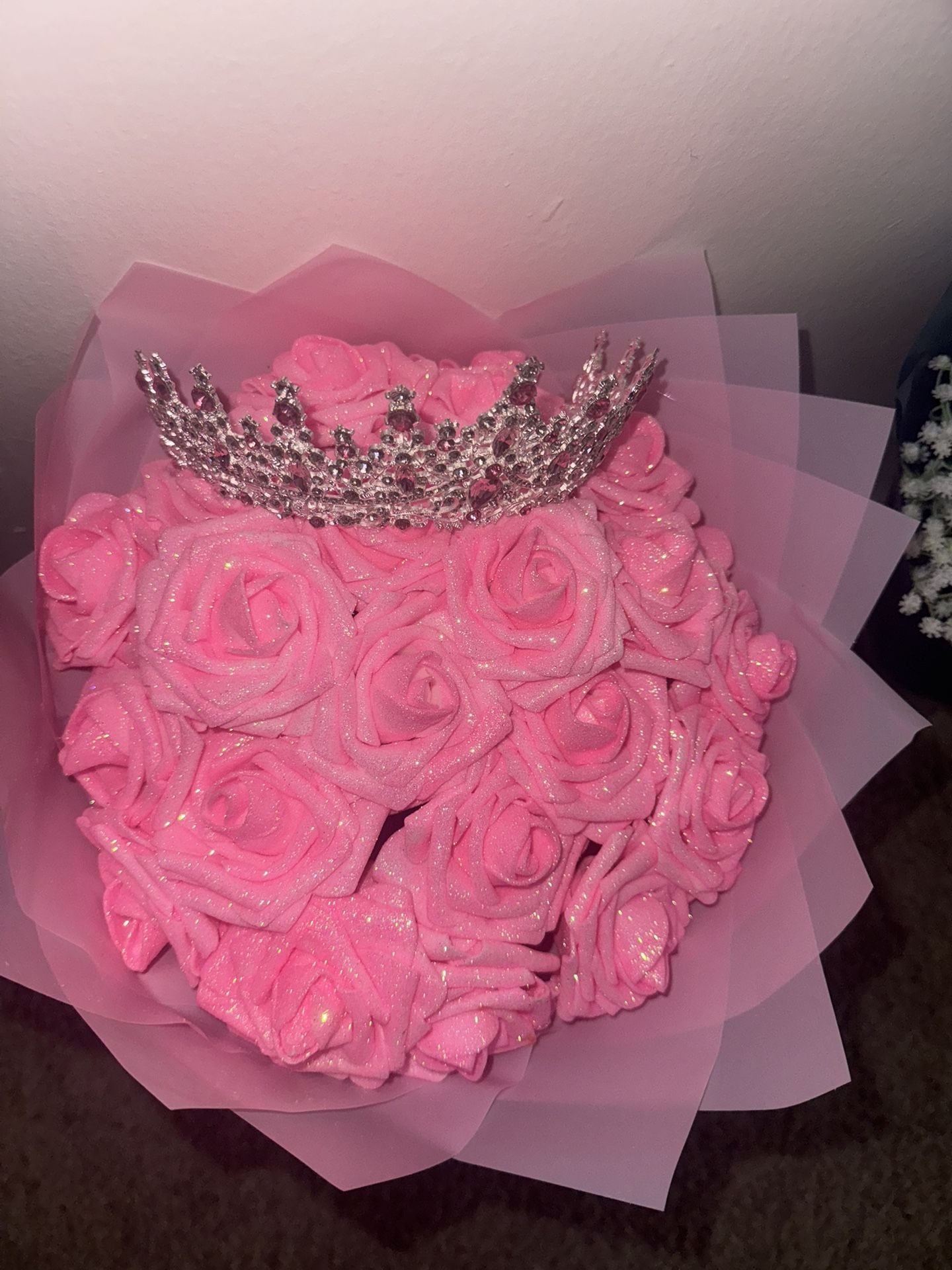 Ramo De Rosas Brillantes Artificiales 20rosas Con Corona