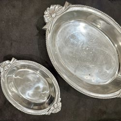 NEW Hand-Crafted Solid Pewter Serving Dishes – 2-Piece Set, Silver Tone, Heavy (16.5” & 9 3/8”)