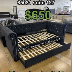 Day Bed Twin Black Velvet Brand New