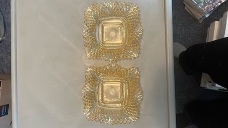Amber Depression Glass Square Dishes Set of 2