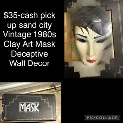 $35 Vintage 1980s Clay Art Mask Deceptive Wall Decor