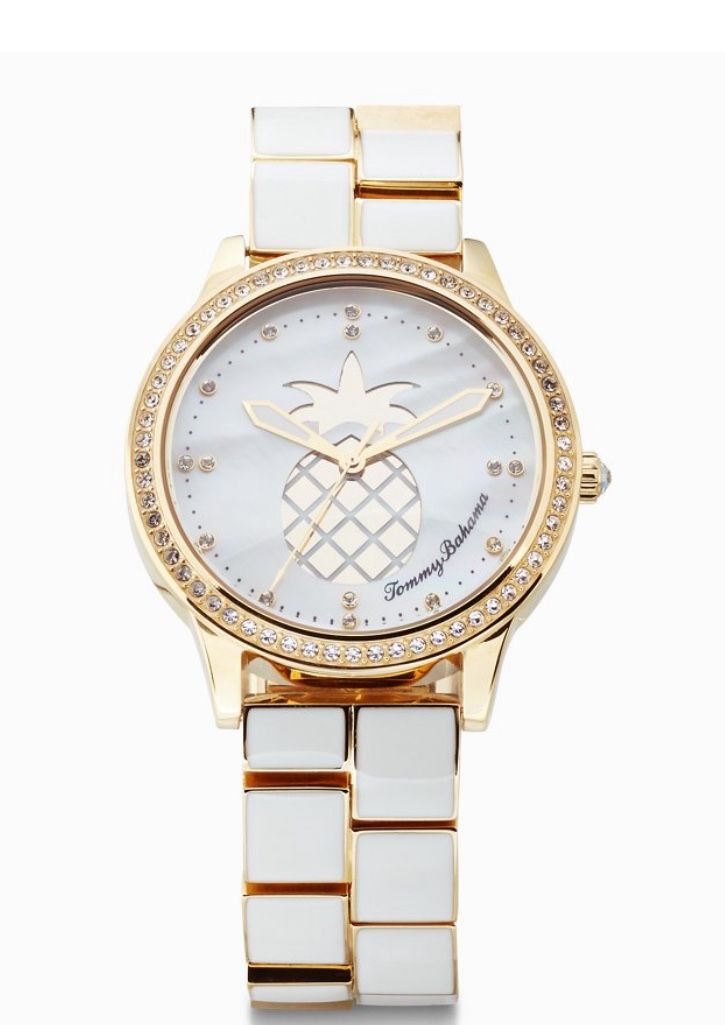 Tommy Bahama Gold and White Women's summery pineapple Watch