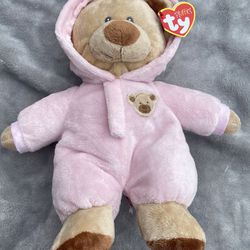 Ty Pluffies Baby Bear Teddy Stuffed Plush Lovey Pink Pajamas PJ's 2010 Animal
