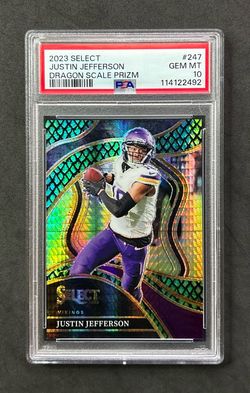 2023 Panini Select Club Level Justin Jefferson Dragon Scale Prizm /70 PSA 10