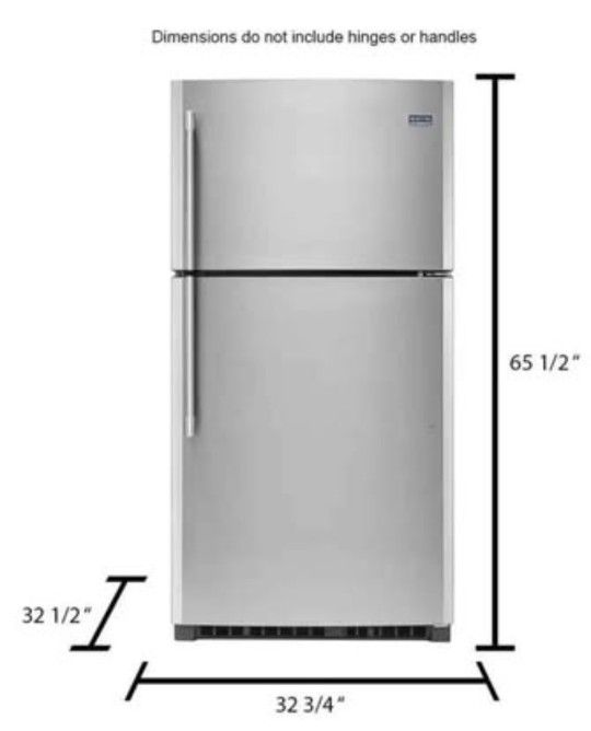 Maytag 21 cu. ft. 33-inch wide top-freezer refrigerator (Model MRT711SMFZ) in stainless steel.
Recently purchased as an extra refrigerator — selling o