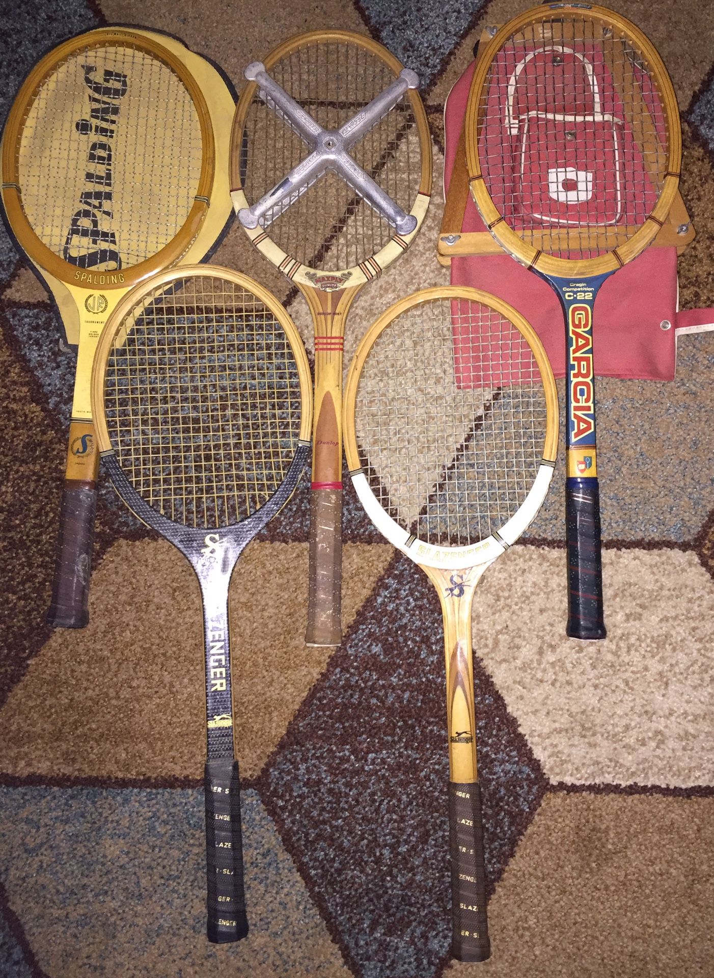 Lot of 5 Vintage Wooden Tennis Rackets