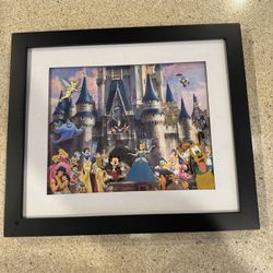 Disney Cinderella’s Castle Lithograph with Pins Framed Walt World