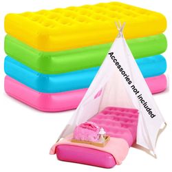 (7777-3) Leyndo 4 Pack Kids Air Mattress Bulk Toddler Inflatable Bed Blow up Camping Sleeping Pad 61.81 x 25.98 x 7.09 Inches Kid Inflatable Airbed fo