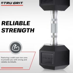 BRAND NEW 65LB & 85LB PAIR OF RUBBER COATED HEX DUMBBELLS WEIGHTS FOR COMMERCIAL GYM. 