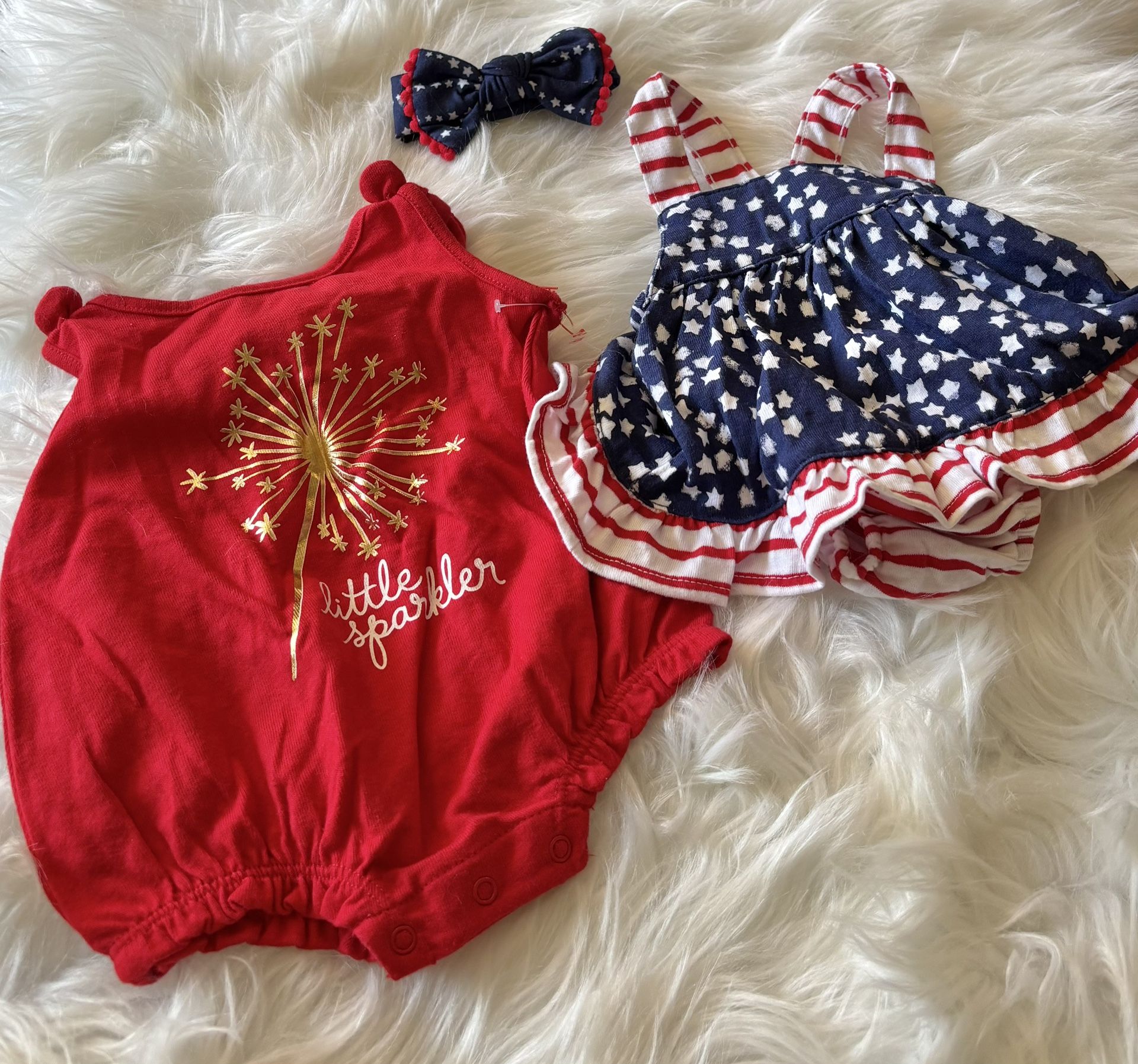 New! Cat & Jack Patriotic Romper & 2PC Outfit Set w/ Headband *NB