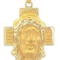 14K Yellow Gold Jesus Cross + Face Pendant