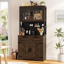 1957b  71" Tall Pantry Cabinet with Outlets and LED Light, Homieasy 5-Layer Storage Cabinet with 2 Drawers and DIY Pegboard for Kitchen, Dining, Livin