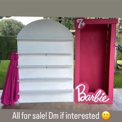Pink Umbrella, Barbie Box, Favor Wall
