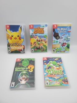 Nintendo Switch Game Bundle – Luigi's Mansion 3,  Animal Crossing: New Horizons, Yoshi's Crafted World, Pokemon Lets Go Pikachu, & Human Fall Flat