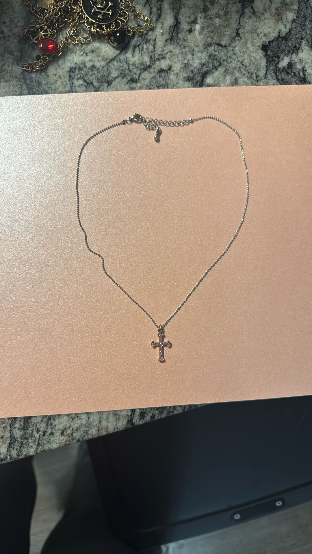 Pink Studded Cross Necklace
