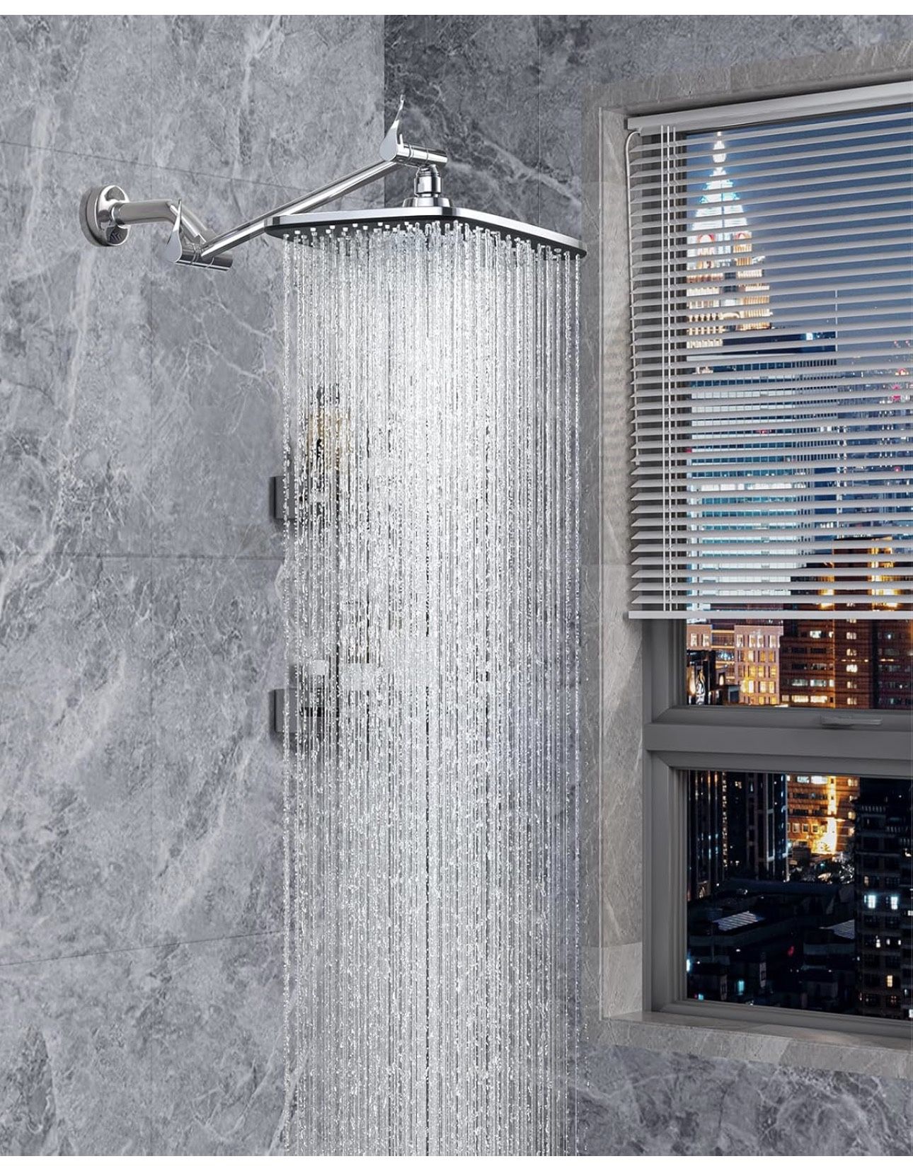 11.8" Rain Shower Head, Rectangular Rainfall Showerhead with 11" Stainless Steel Exension Arm, Height & Angle Decor Adjustable, High Pressure Shower H