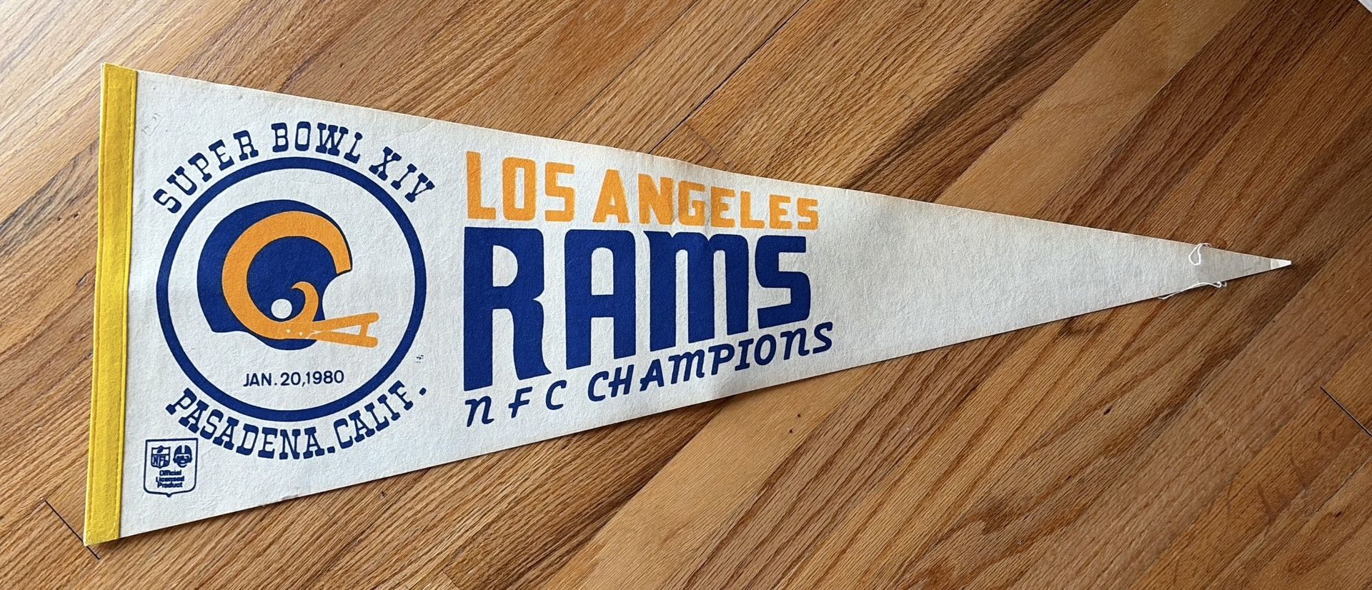 ORIGINAL 1980 SUPERVOWL 14 NFC CHAMPIONS LA RAMS BANNER PENNANT! LOOK!