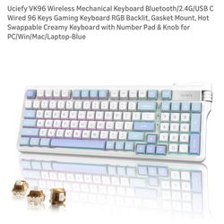 $15-Uciefy VK96 Wireless Mechanical Keyboard Bluetooth/2.4G/USB C Wired 96 Keys Gaming Keyboard RGB Backlit, Gasket Mount, Hot Swappable Creamy Keyboa