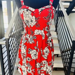 ❤️ New Red Floral Cotton Mini Dress ✨ Summer Dress 🌴Beach Vacation Size S