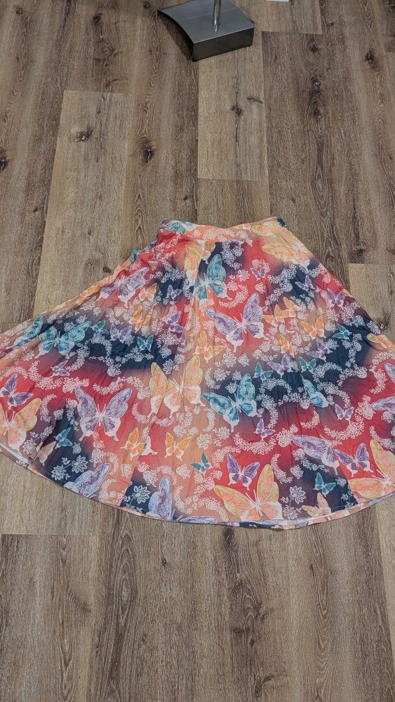Soft Surroundings Butterfly Jardin D'eau Full Maxi Skirt Batik Watercolors sz M