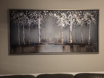 Moonlit Birch Forest Silver Leaf Forest Framed Printed Canvas