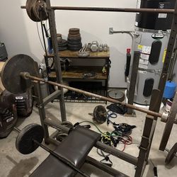 Olympic Bench/Squat Rack W/ Weights