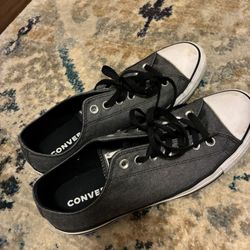 Converse Mens 9.5 Chuck Taylor All Star Low Top Sneakers Shoes Gray Denim Look Fabric Excellent 