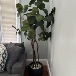 Faux Plant w/ Ceramic Base and White Decorative Rocks