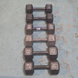 Pair Of 25lbs 20lb 15lb Hand Dumbell Metal Iron Weights