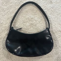 Simple Black Shoulder Bag With Rainbow Stitching 