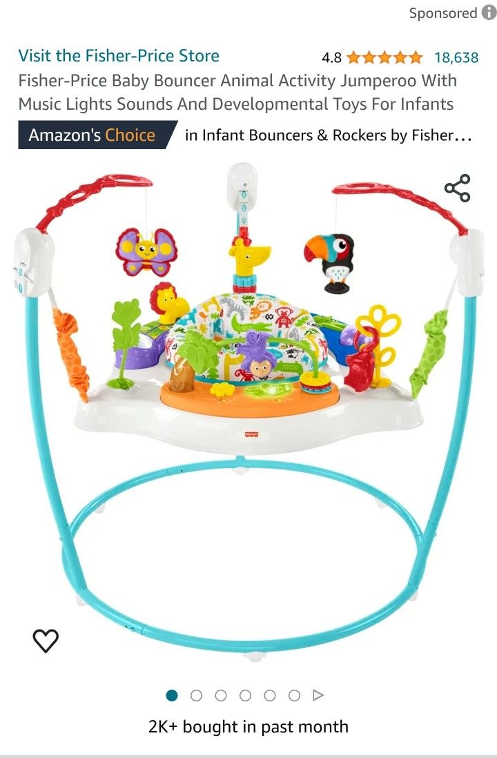 Fisher-Price Baby Bouncer Animal Activity Jumperoo With Music Lights Sounds And Developmental Toys For Infants

